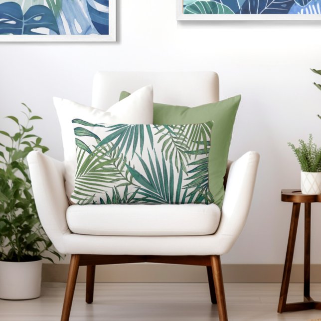 Modern Tropical Palm Leaves Lumbar Pillow (Elevate Your Décor: Discover our Elegant Coastal Throw Pillows from Totally Coast)