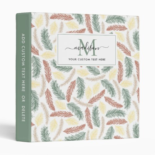 Modern Tropical Palm Leaves Monogram Script Name 3 Ring Binder