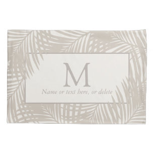 Modern Tropical Palm Leaves Pattern Monogrammed Pillow Case
