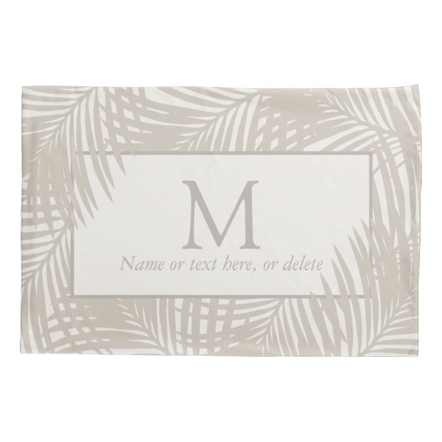 Modern Tropical Palm Leaves Pattern Monogrammed Pillow Case (Back)