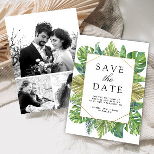 Modern Tropical Palm Leaves Photo Collage Wedding Save The Date