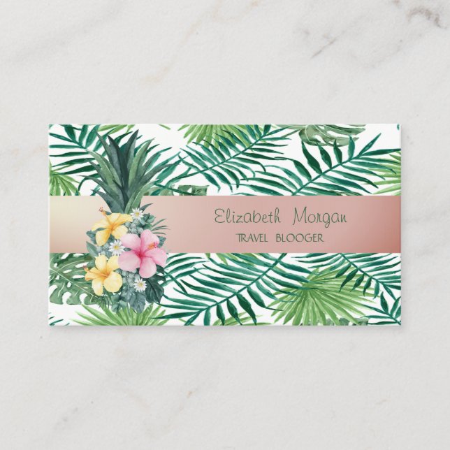 Modern Tropical Palm Leaves,Pineapple Flowers Business Card (Front)