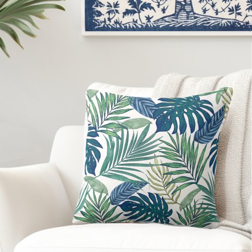 Modern Tropical Palm Leaves Throw Pillow