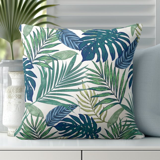 Modern Tropical Palm Leaves Throw Pillow (Coastal Elegance Redefined: Explore Totally Coast's Exclusive Pillow Designs)