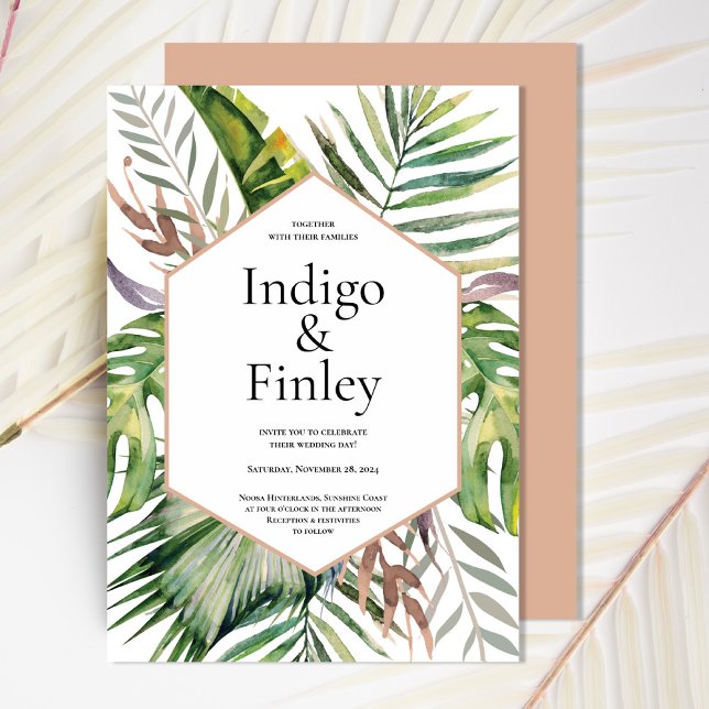 Modern Tropical Palm Leaves Wedding Invitation (Creator Uploaded)