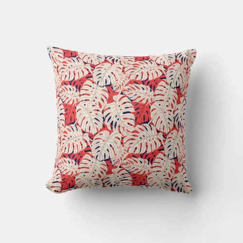 Modern Tropical Palm Pattern Ivory  Chestnut Red Throw Pillow