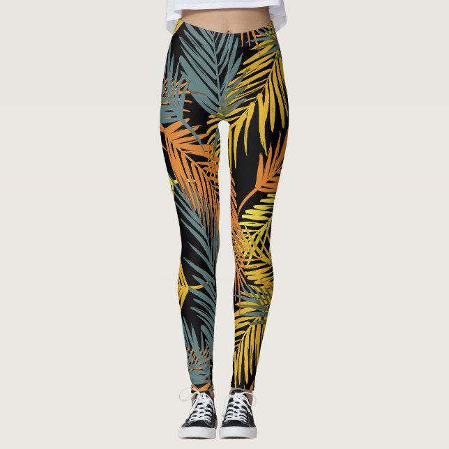 Modern Tropical Palm Pattern Leggings (Front)