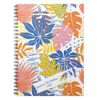 Modern Tropical Palm Pink Blue Yellow  Notebook by Celebrais at Zazzle