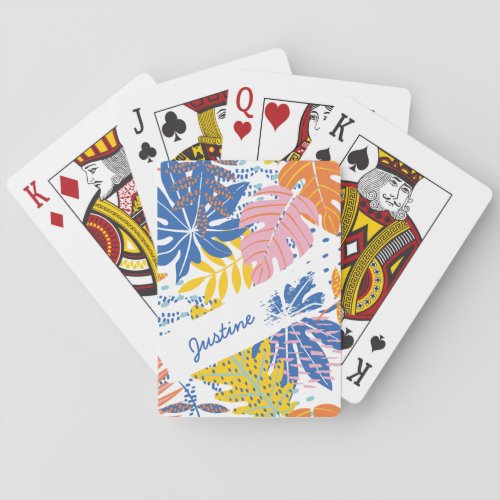 Modern Tropical Palm Pink Blue Yellow Playing Cards