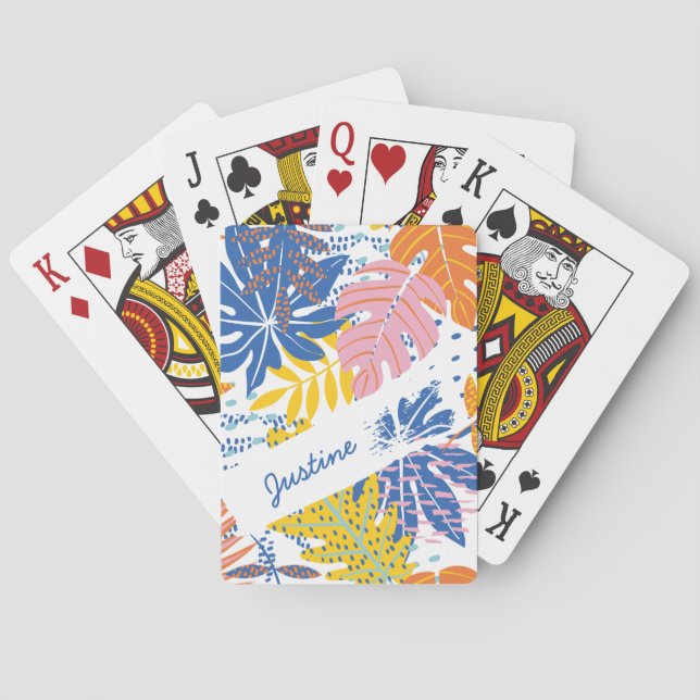 Modern Tropical Palm Pink Blue Yellow Poker Cards (Back)