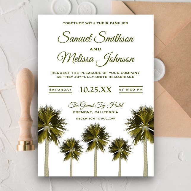 Modern Tropical Palm Tree Beach Wedding Invitation (Creator Uploaded)