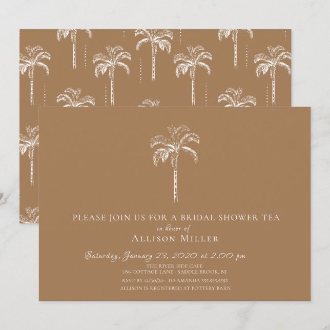 Modern Tropical Palm Tree Bridal Shower Invitation (Front/Back)