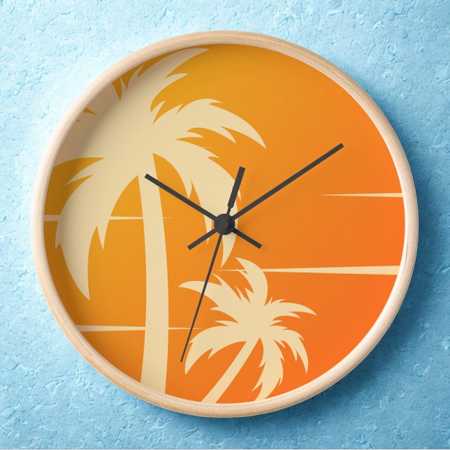 Modern Tropical Palm Tree Custom Color Clock (Modern Tropical summer vibes palm tree clock)