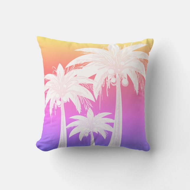 Modern Tropical Palm Tree Leaf Pink Purple Sunset Throw Pillow (Front)