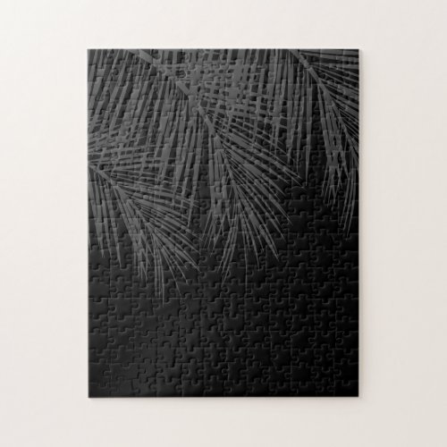 Modern tropical palm tree leaf trendy solid black jigsaw puzzle