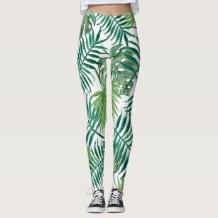 BCG Women Leggings Tropical Palm Tree Leaves Print Size L Cotton Blend