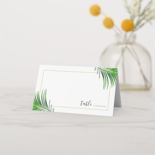 Modern Tropical Palm Tree Leaves Minimalist Place Card