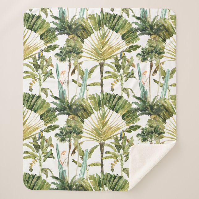 Modern Tropical Palm Tree Pattern Sherpa Blanket (Front)
