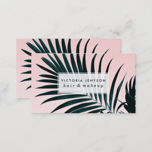 Modern tropical palm tree photo pastel pink ombre business card