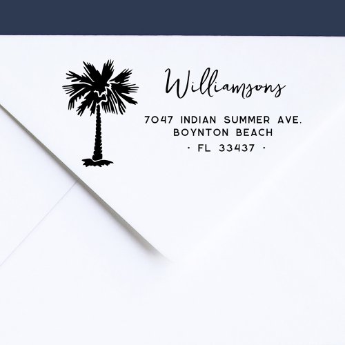 Modern Tropical Palm Tree Return Address Rubber Stamp