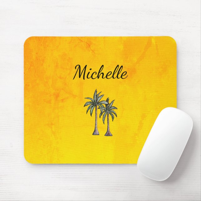 Modern Tropical Palm Trees Beach Personalized Gold Mouse Pad (With Mouse)