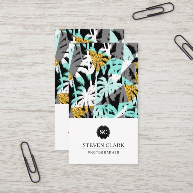 Modern Tropical Palm Trees Business Card (Front/Back In Situ)