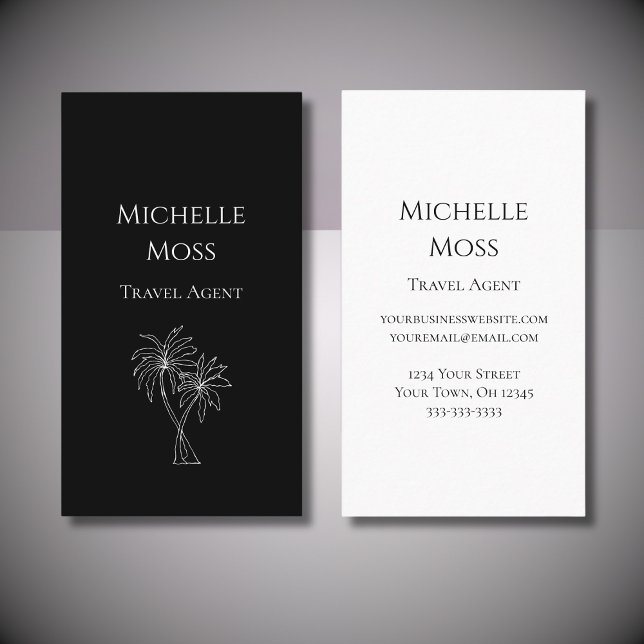 Modern Tropical Palm Trees Drawing Black Business Card (Creator Uploaded)
