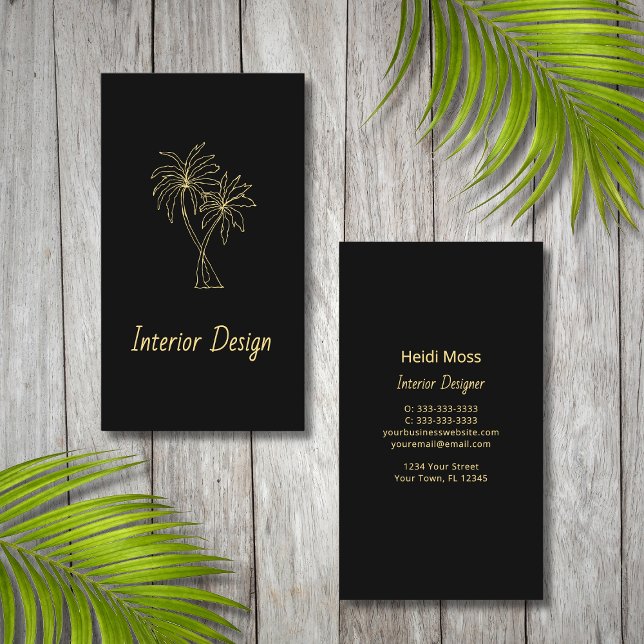 Modern Tropical Palm Trees Elegant Interior Design Business Card (Creator Uploaded)