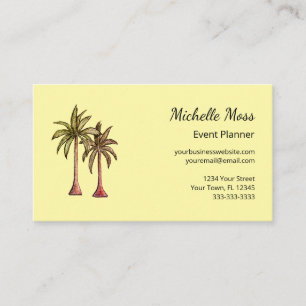 Modern Tropical Palm Trees Event Planner Yellow Business Card