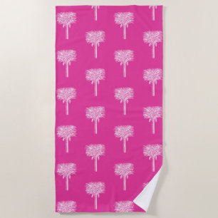 Modern Tropical Palm Trees Hot Pink White Beach Towel
