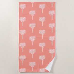 Modern Tropical Palm Trees Peach Pink White Beach Towel