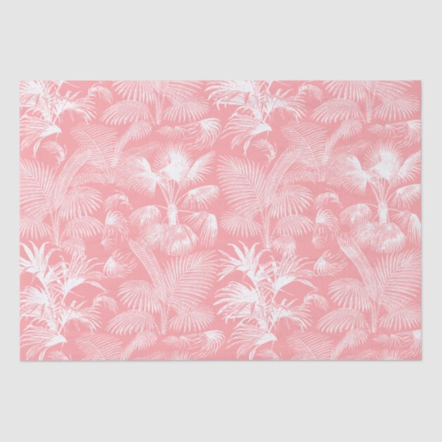 Modern Tropical Palm Trees Pink White Tissue Paper (Front)