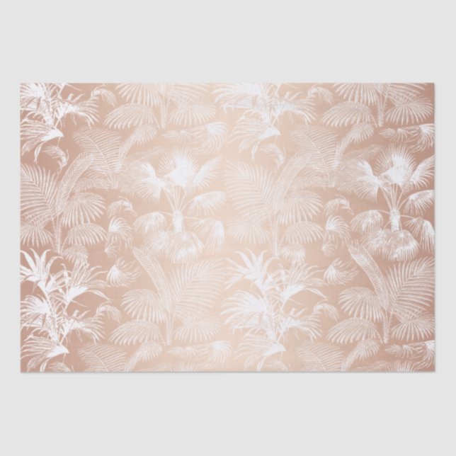 Modern Tropical Palm Trees Rose Gold White Tissue Paper (Front)