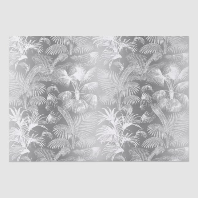 Modern Tropical Palm Trees White on Silver Tissue Paper (Front)