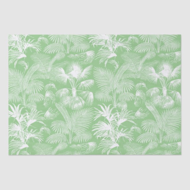Modern Tropical Palm Trees White Sage Green Tissue Paper (Front)