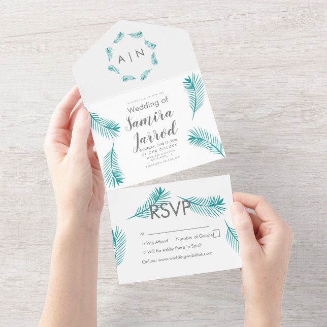 Modern Tropical Palm Wedding   All In One Invitation (Tearaway)