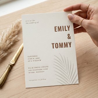 Modern Tropical Palm Wedding Letterpress Invitation