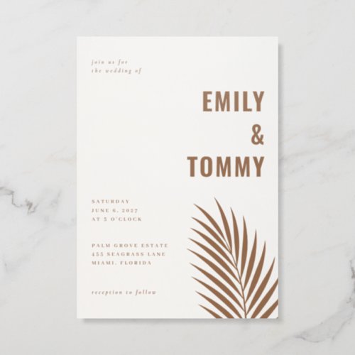 Modern Tropical Palm Wedding Letterpress Invitation