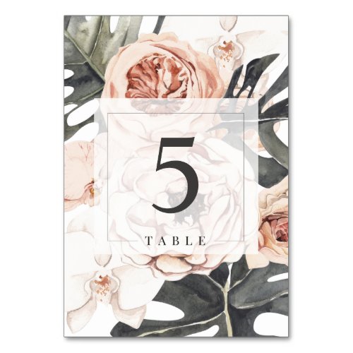 Modern Tropical Palms and Flowers Table Number