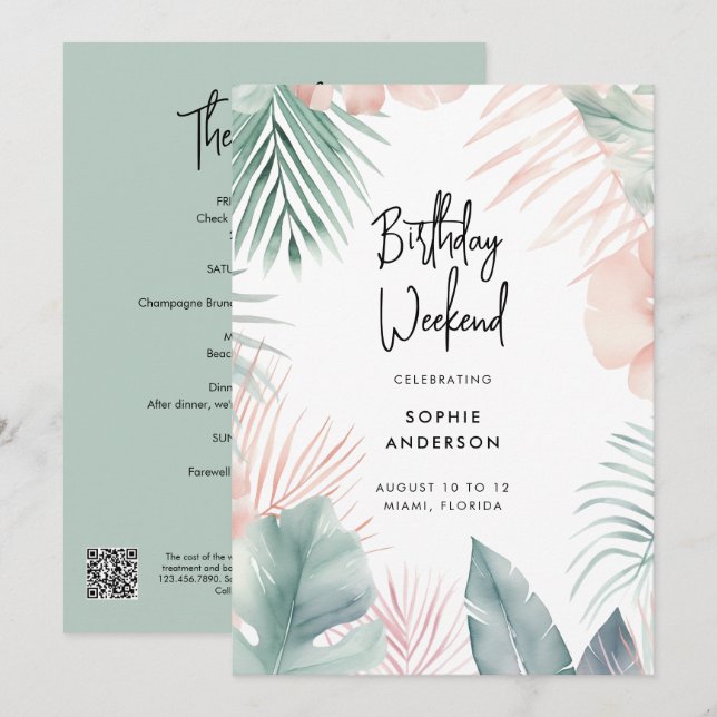 Modern Tropical Palms Birthday Weekend Invitation (Front/Back)