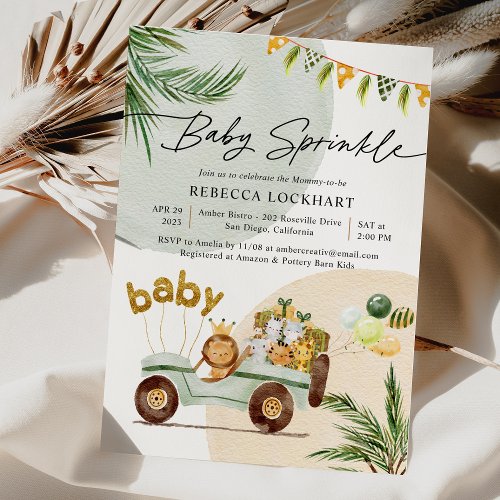 Modern Tropical Party Baby Animals Baby Sprinkle Invitation