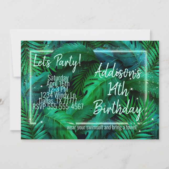 Modern Tropical Party Invitation - Neon Luau (Front)