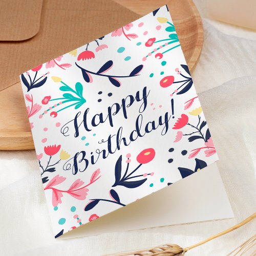 Modern tropical pastel floral happy birthday card