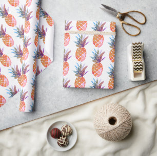 Modern Tropical Pineapple Birthday Wrapping Paper