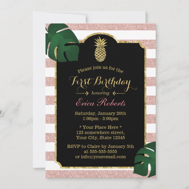 Modern Tropical Pineapple Hawaiian First Birthday Invitation (Front)