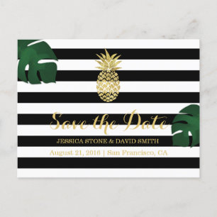 Modern Tropical Pineapple Hawaiian Save the Date Announcement Postcard