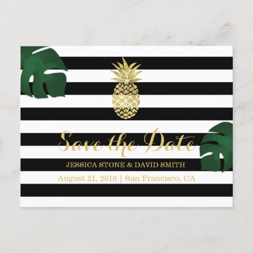 Modern Tropical Pineapple Hawaiian Save the Date Announcement Postcard