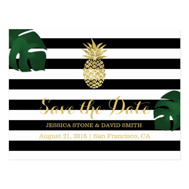 Modern Tropical Pineapple Hawaiian Save The Date Postcard