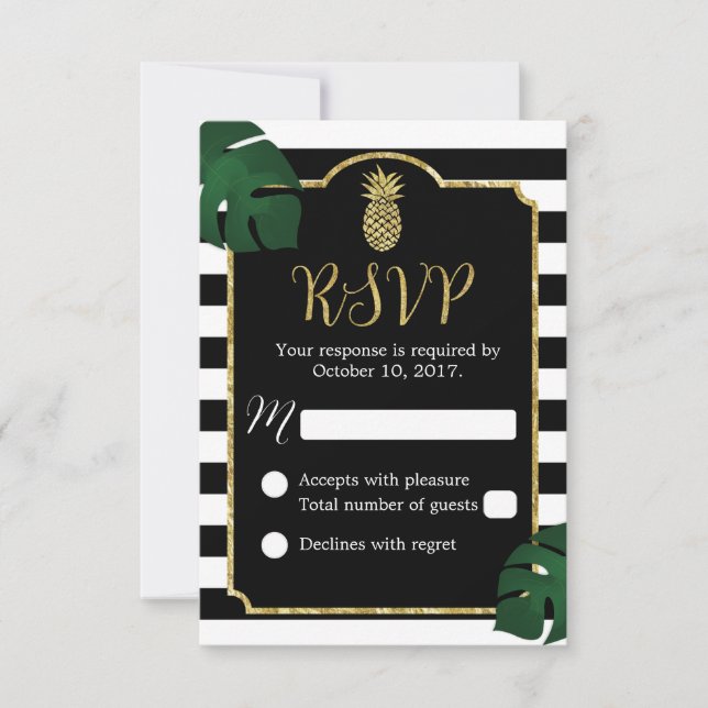 Modern Tropical Pineapple Hawaiian Wedding RSVP Card (Front)