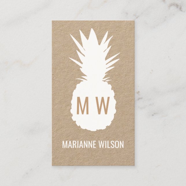 modern tropical pineapple monogram business card (Front)